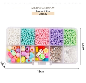 Detailed 10-grid storage box featuring colorful glass beads and DIY bracelet making supplies