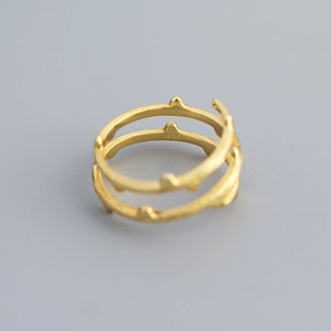 Minimalist S925 sterling silver golden open ring with twig texture and 925 hallmark