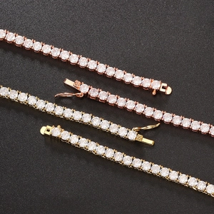 Close-up of hip hop tennis chain with single row cubic zirconia and secure box clasp