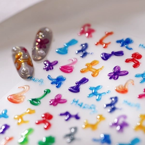 3D Relief Nail Art Stickers Embossed Jelly Balloon Dog Butterfly Patterns DIY Manicure Decoration Cute Colorful