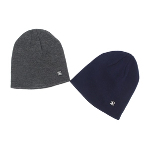 Winter knitted beanies in dark grey and navy blue with R-NN label for men and women