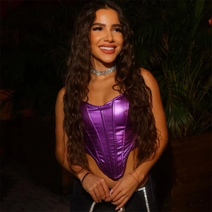 Detail of purple metallic corset top with boning structure for party style