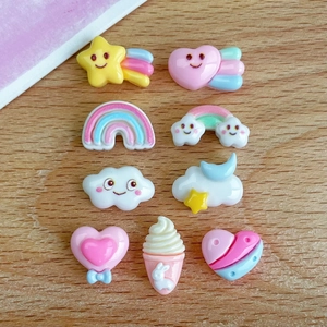 Mini Resin Charms Kawaii Cloud Rainbow Heart Star For DIY Hairpins Crafts Decoration Cute Candy Color Cartoon Shapes