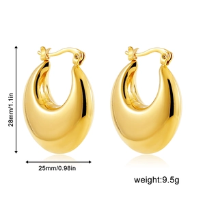Polished 18K gold stainless steel chunky hoop earrings with size and weight dimensions
