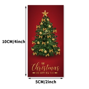 50pcs Red Christmas adhesive gift labels with gold tree and 10x5cm size markings