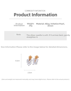 Détails des boucles d'oreilles fleur à pompons avec zircons, perles et dimensions