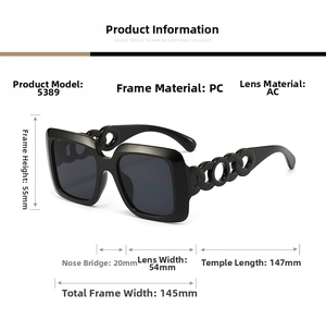Detailed size specifications for square hollow-temple vintage sunglasses style 5389
