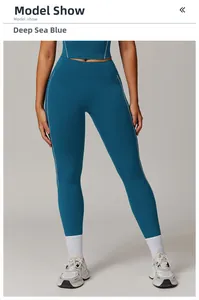 Leggings de yoga azul marino de cintura alta con rayas laterales en contraste fino
