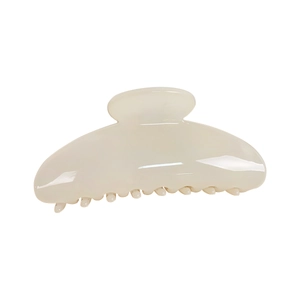 Elegant semi-round cream white hair claw clip for women with glossy finish on white background
