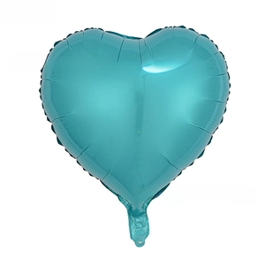 Detail of 18 inch heart-shaped tiffany blue foil balloon with metallic finish