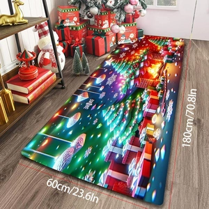Detailed view of long Christmas runner rug 180x60cm with festive trees and snowflake patterns