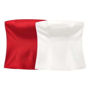 Top Tube En Satin Pour Femmes Sans Bretelles Coupe Ajustée Couleur Unie Élégant Fermeture Éclair Dos