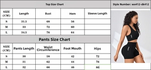 Detailed size chart for seamless high-stretch sports bra and yoga shorts two-piece set
