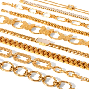 18K gold plated stainless steel bracelet set with zircon and butterfly charms on white