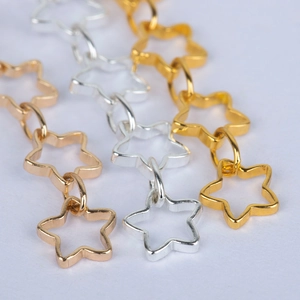Star-shaped hollow links chain in gold, silver and rose gold for DIY jewelry crafting