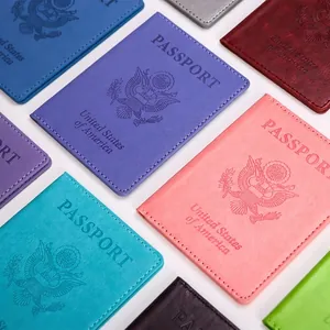 Multi-color PU leather US passport covers with United States emblem and stitched edges
