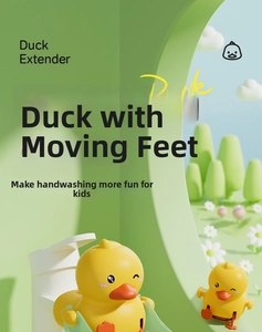 Close-up of yellow duck faucet extender for kids washing hands in 3D render view