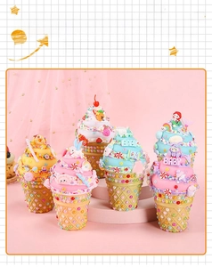 Detail of colorful DIY ice cream night lights with resin charms and LED components