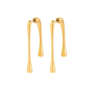 Golden liquid metal long drop earrings with irregular minimalist U-shaped design