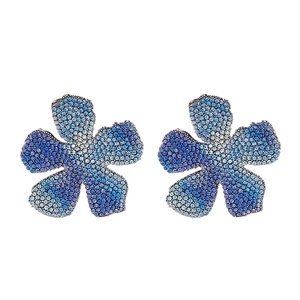 Sparkling crystal flower earrings with blue and purple gradient rhinestones for women