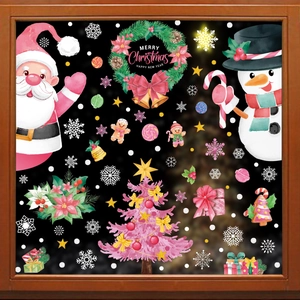 Christmas Window Stickers PVC Static Cling Santa Claus Snowman Snowflake Reusable Xmas Holiday Party Home Glass Decor