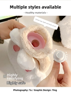 Detail of the pink leak-proof spiral cap on a white plush hot water bottle