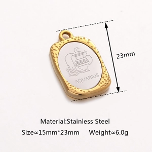 Aquarius zodiac stainless steel pendant with gold frame and silver mirror center