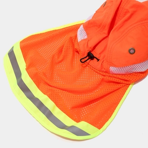High-visibility orange reflective sun shield with breathable mesh for safety helmets