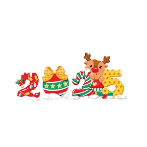 2025 Christmas window sticker featuring festive reindeer, snow, and holiday ornaments