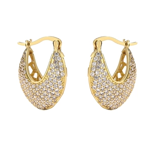Luxurious gold hollow mesh hoop earrings with sparkling micro-pave cubic zirconia