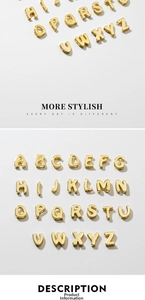 Polished gold 26 English letters charms collection in a minimalist 3D relief design