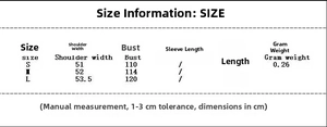 Size chart for sleeveless printed cotton vest with shoulder and bust measurements in cm