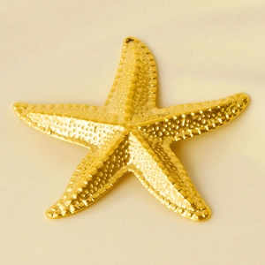 Detailed macro view of gold starfish pendant with textured stainless steel surface