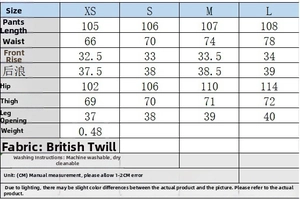 Detailed size chart for women's blazer and pants set showing CM measurements and sizes