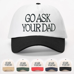 Baseball Cap Embroidered Slogan Go Ask Your Dad Dad Hat Contrast Color Adjustable Cotton Twill Outdoor Sun Shade Hat