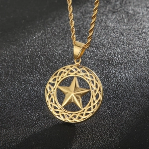 Hiphop style 18K gold plated stainless steel necklace with Celtic knot pentagram pendant