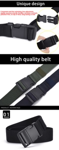 Détail de ceintures tactiques en nylon avec boucle plastique à dégagement rapide et coloris