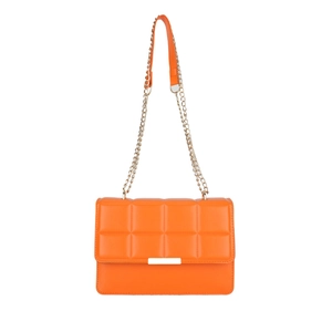 Chic orange quilted chain shoulder bag with gold hardware on a clean white background