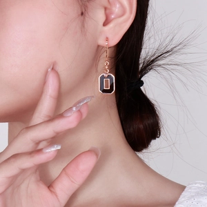 Elegant rose gold and black geometric rectangle drop earrings for a minimalist look
