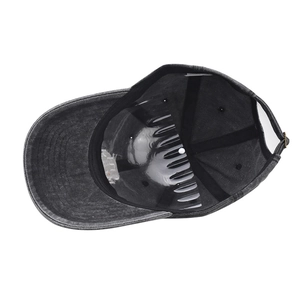 Detailed interior of vintage cotton baseball cap with sweatband and adjustable buckle