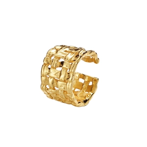 Minimalist woven texture S925 sterling silver ear cuff with architectural gold finish