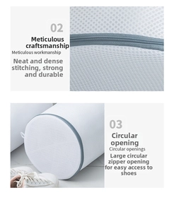 Détail de la couture de qualité et grande fermeture éclair du sac à linge pour chaussures