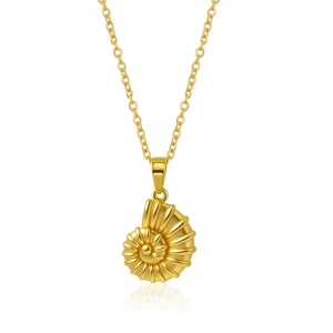 Collier en acier inoxydable plaqué or 18 carats avec pendentif en forme de coquillage