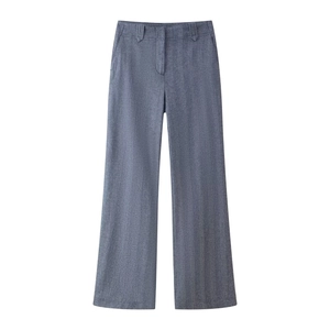 Damenhose mit hohem Bund und weitem Bein in Staubblau mit elegantem Faltenwurf