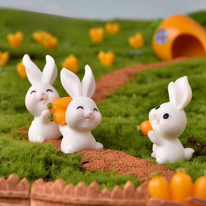 Cute cartoon white rabbit resin ornaments micro landscape miniature fairy garden decor