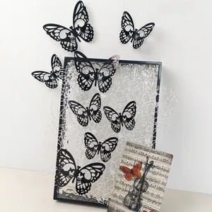 Set of 8 black 3D skull rose butterfly wall stickers with hollow laser-cut design