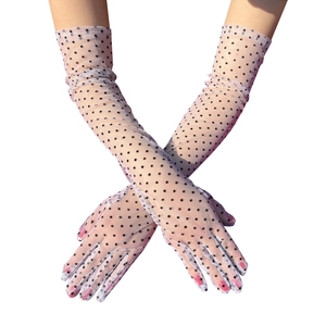 Elegant long black polka dot mesh gloves for women bridal and formal dress accessories