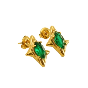 Boucles d'oreilles étoile dorées avec zircon vert marquise, style vintage français