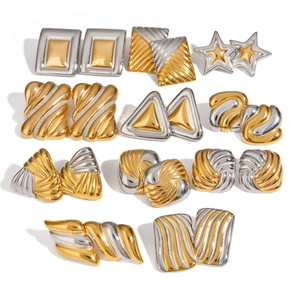 Two-tone geometric stainless steel earrings in gold and silver variety set