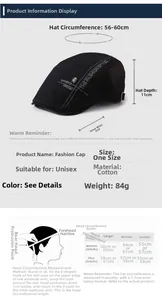 Size chart for cotton beret showing 56-60cm circumference and measurement guide